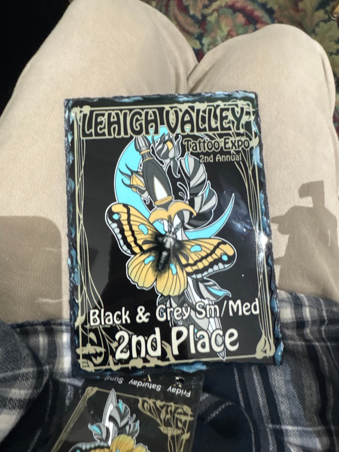 Lehigh Valley Tattoo Expo 2nd Place, Black and Grey Small/Medium award plaque